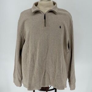Vtg Polo Ralph Lauren XXL Beige Cotton Quarter Zip Pullover Sweater Heritage